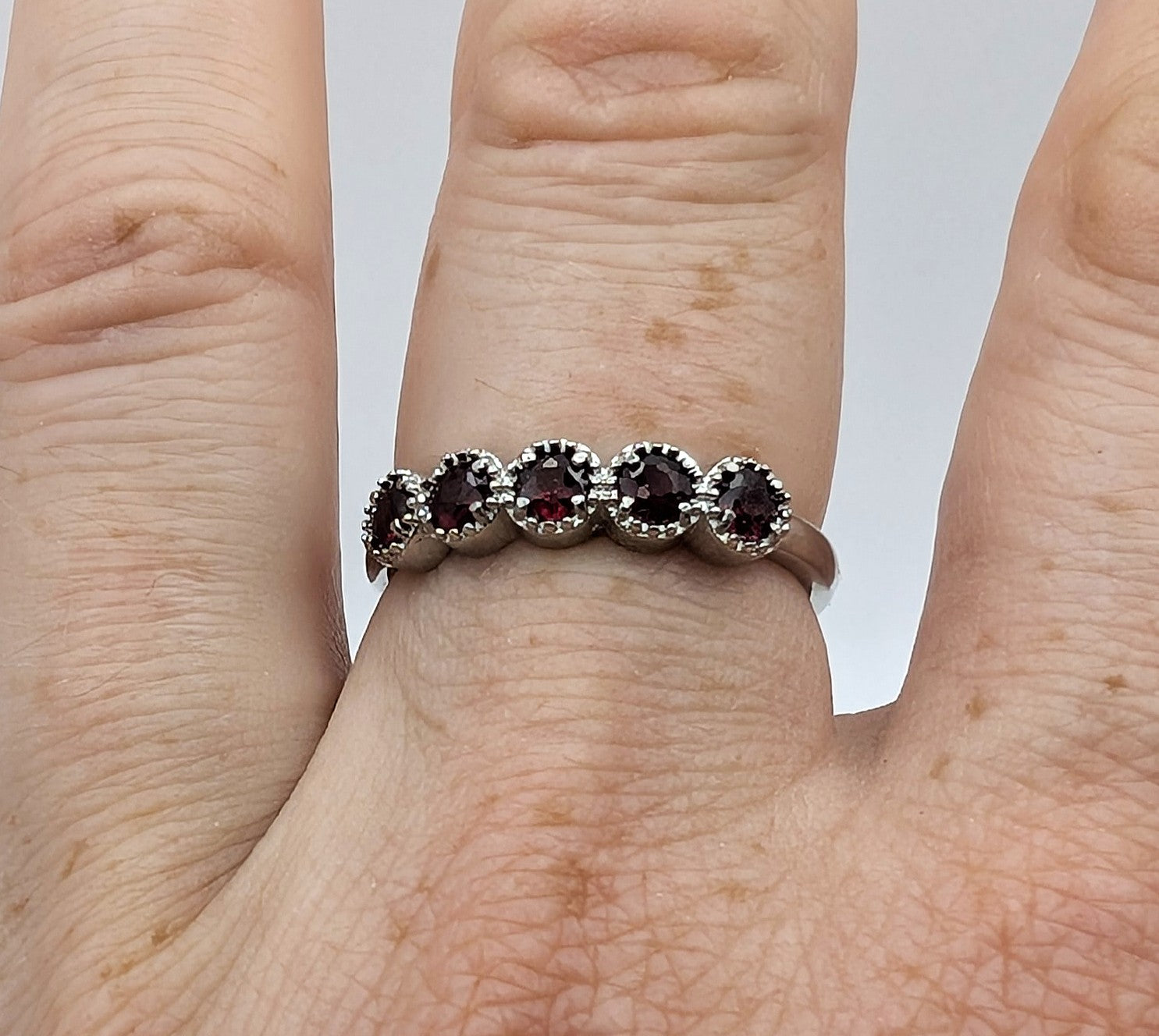 Ring Garnet Band Silver Color Plated Adjustable | | Wiccan Center