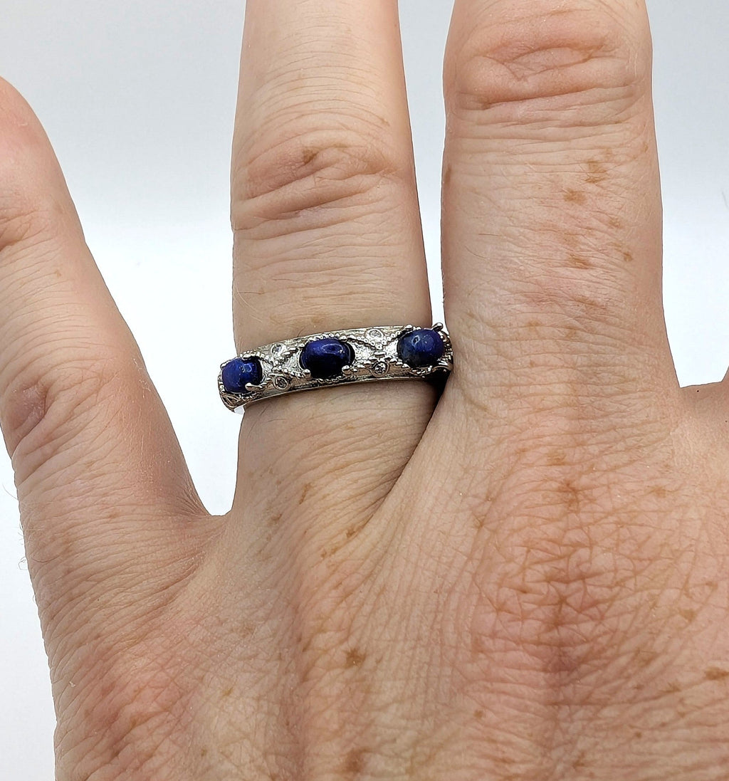 Ring Lapis Lazuli Band Silver Color Plated Adjustable | | Wiccan Center