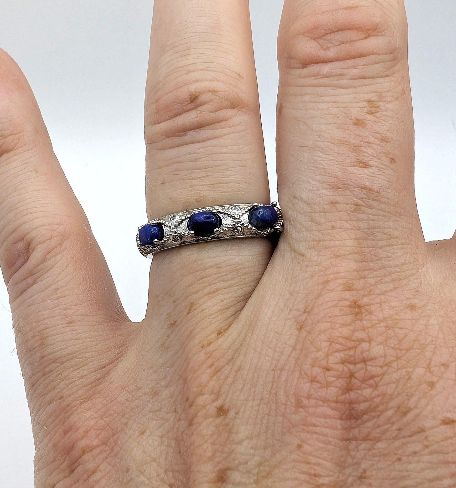 Ring Lapis Lazuli Band Silver Color Plated Adjustable | | Wiccan Center