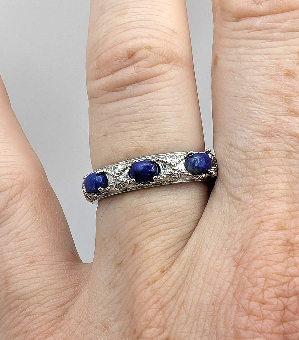 Ring Lapis Lazuli Band Silver Color Plated Adjustable | | Wiccan Center