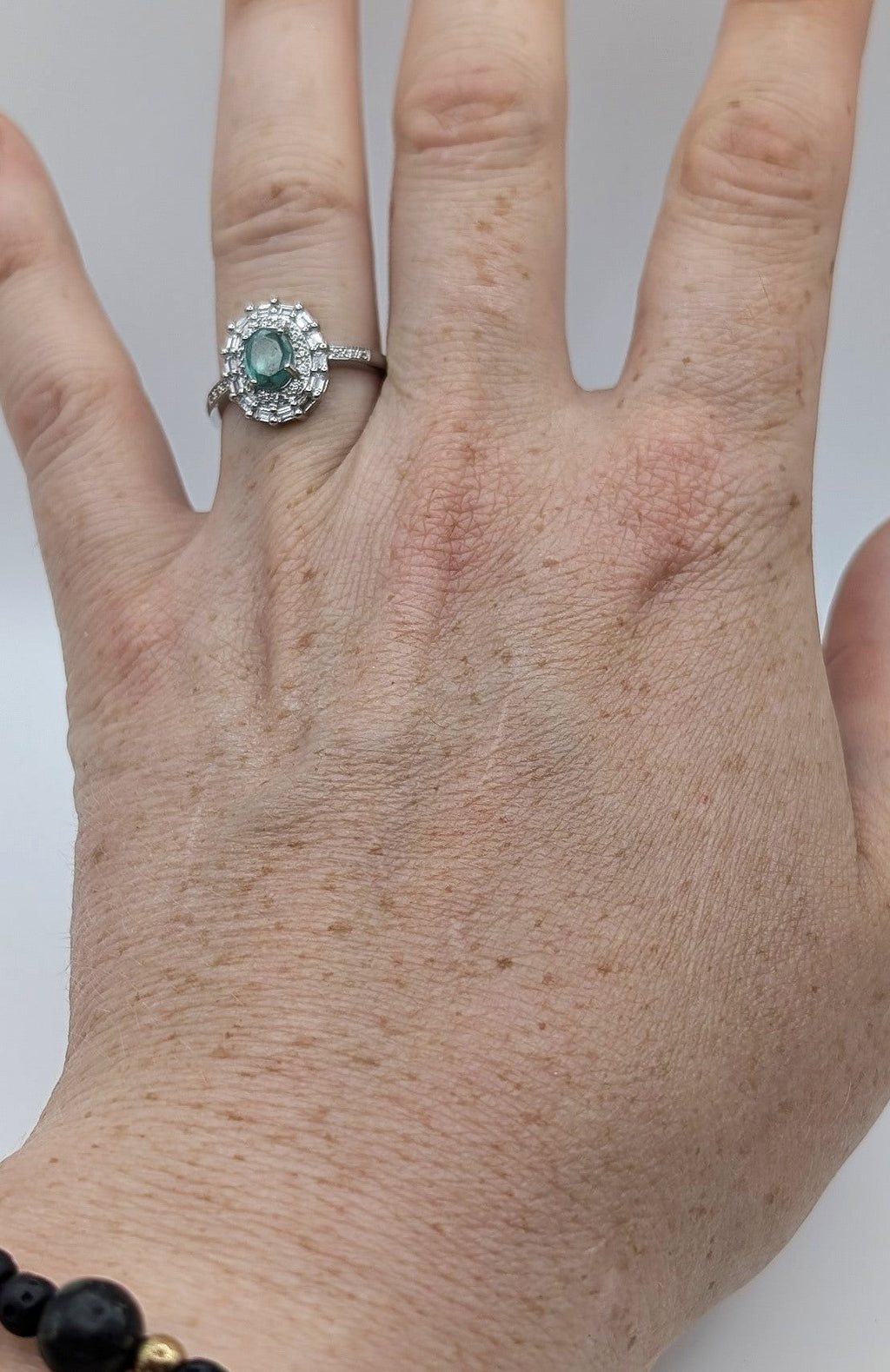 Ring Green Fluorite with White Accent Stones Silver Color Plated Adjustable | | Wiccan Center