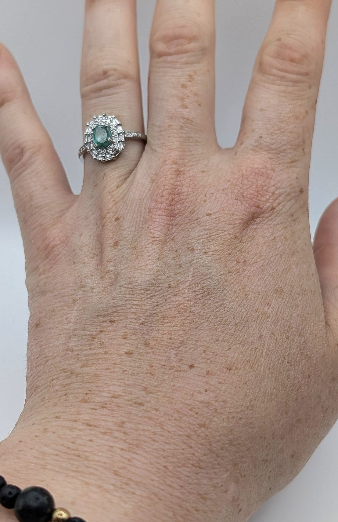 Ring Green Fluorite with White Accent Stones Silver Color Plated Adjustable | | Wiccan Center