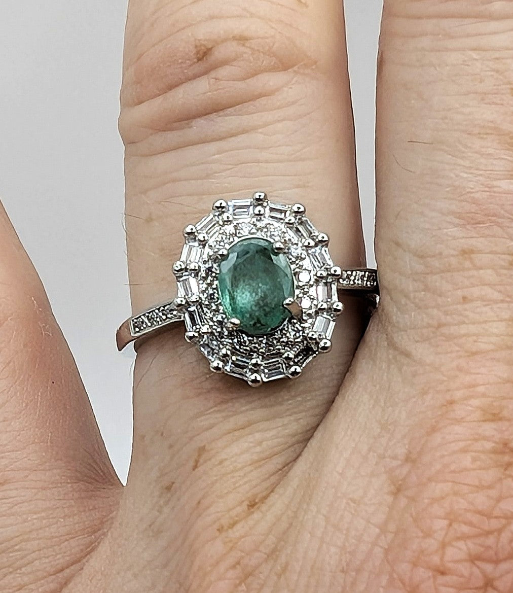 Ring Green Fluorite with White Accent Stones Silver Color Plated Adjustable | | Wiccan Center