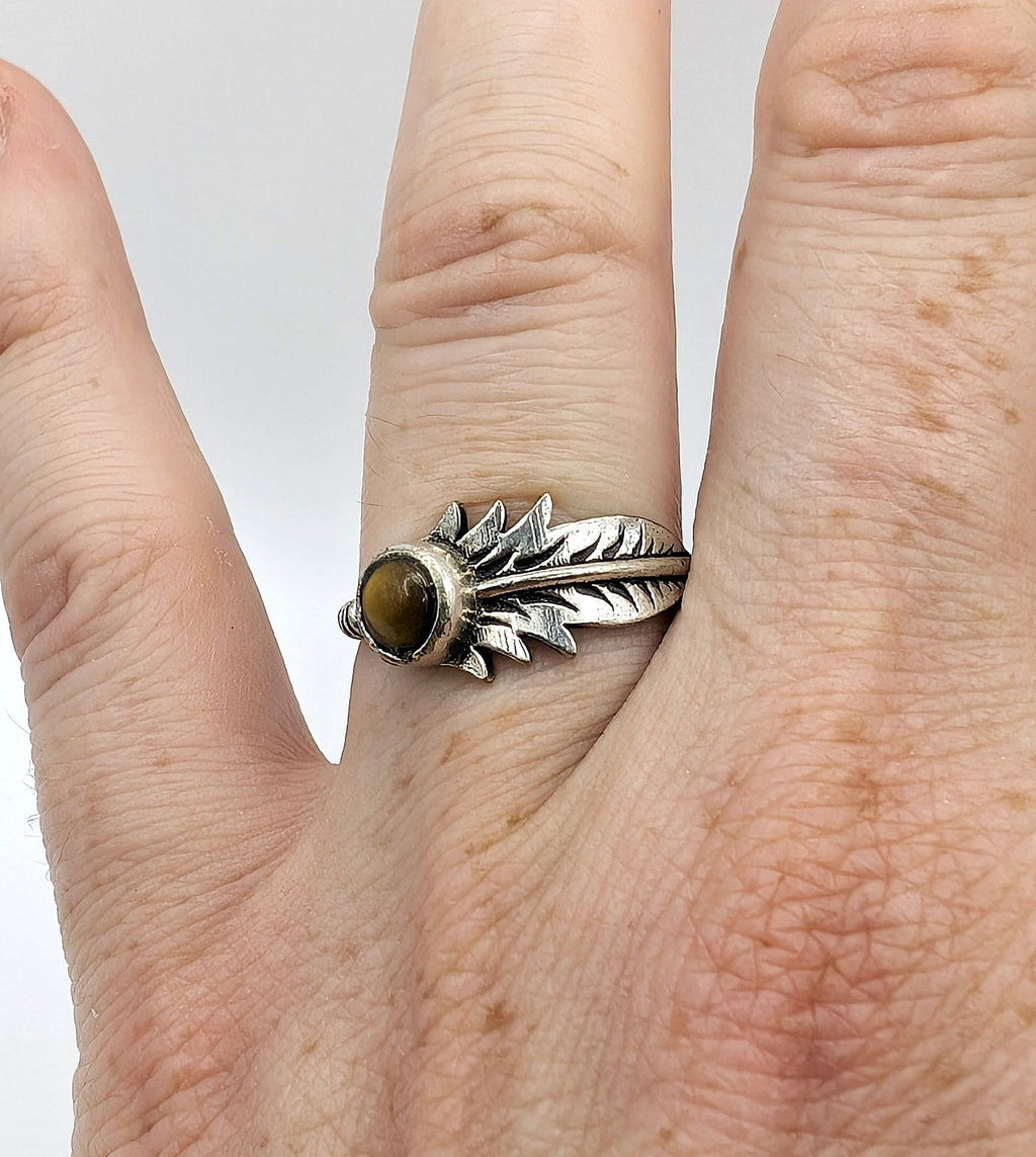 Ring Tiger's Eye Feather Silver Color Plated | | Wiccan Center
