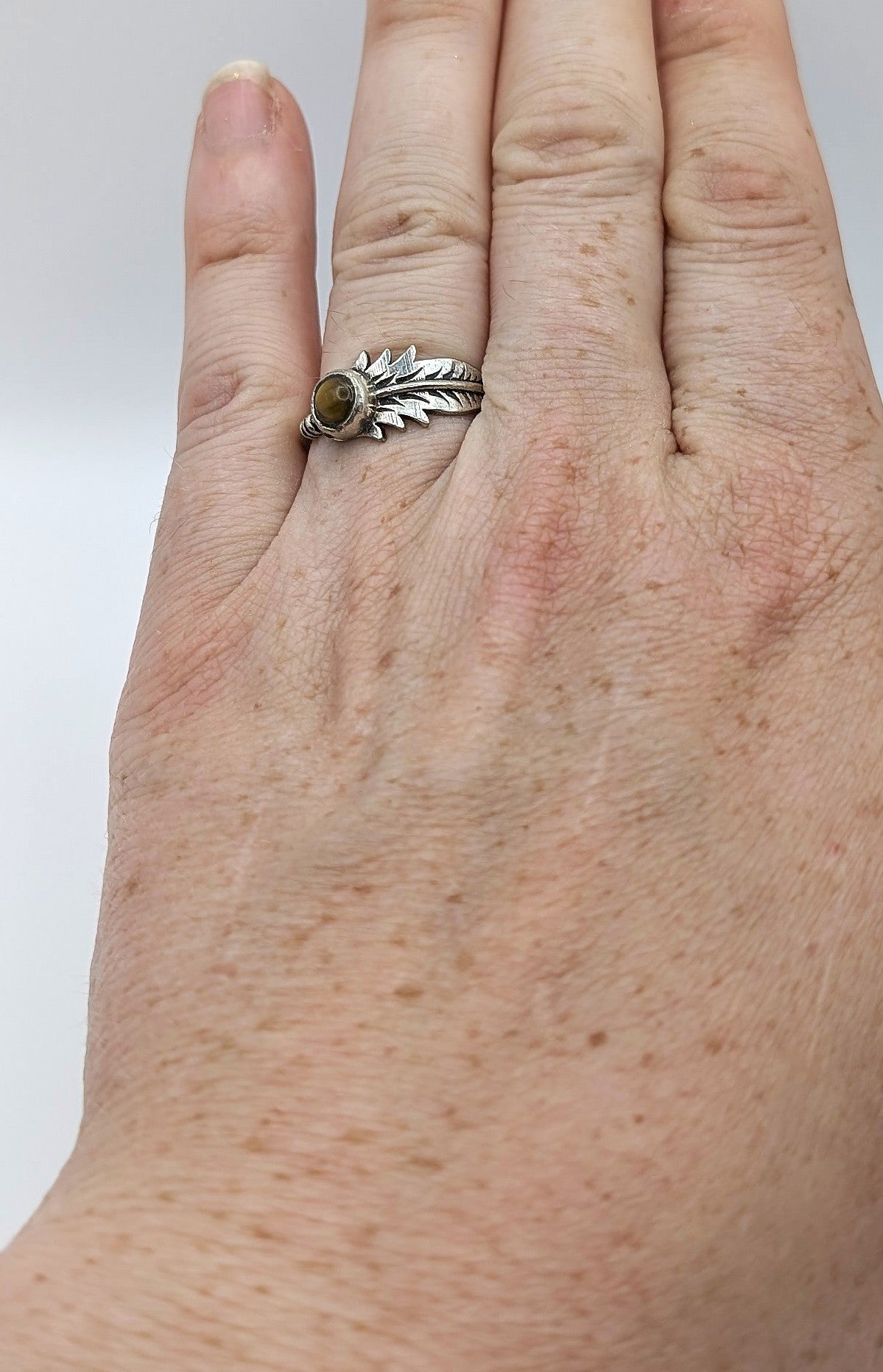 Ring Tiger's Eye Feather Silver Color Plated | | Wiccan Center