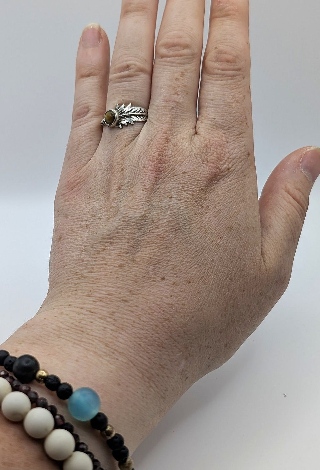 Ring Tiger's Eye Feather Silver Color Plated | | Wiccan Center