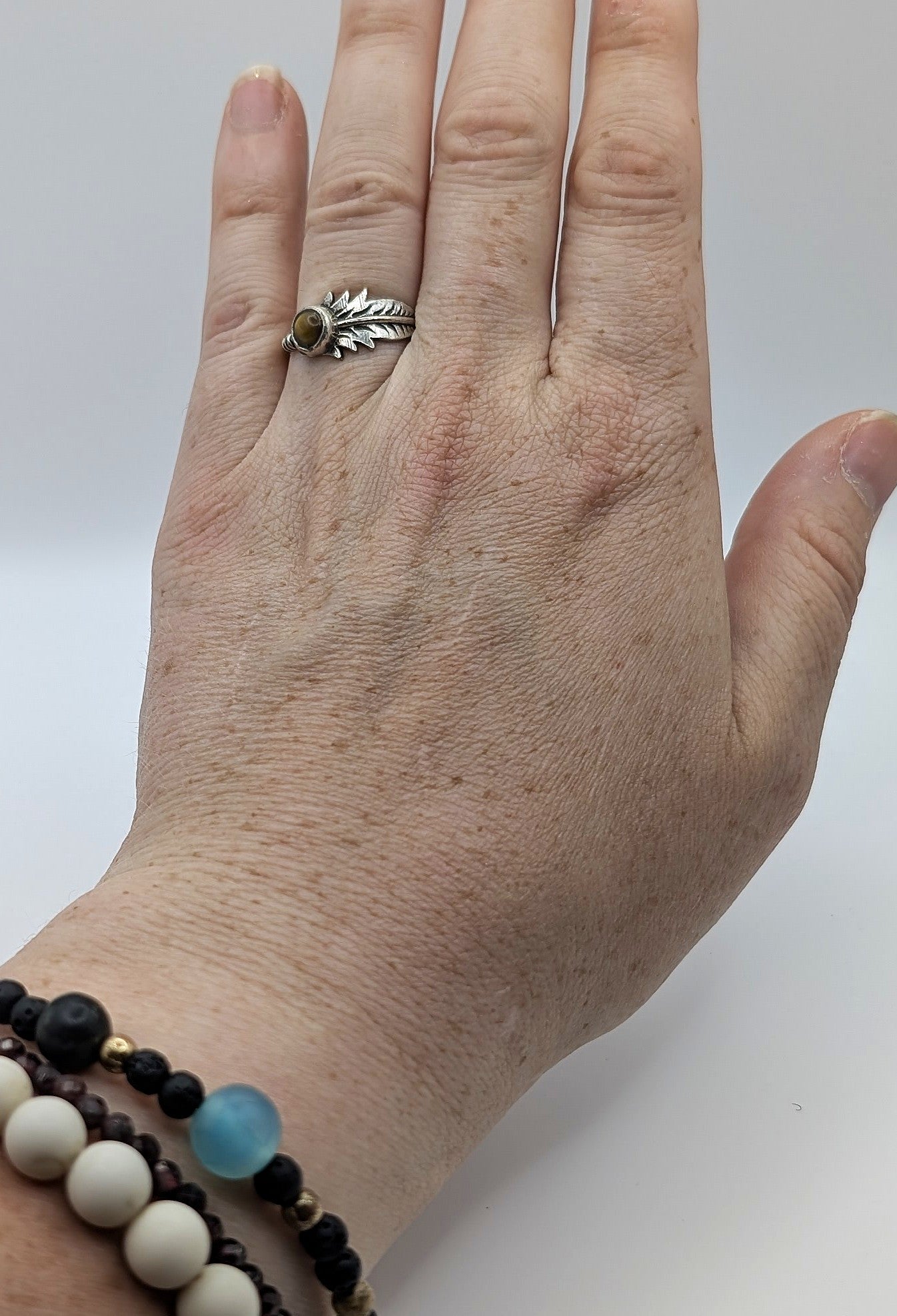 Ring Tiger's Eye Feather Silver Color Plated | | Wiccan Center