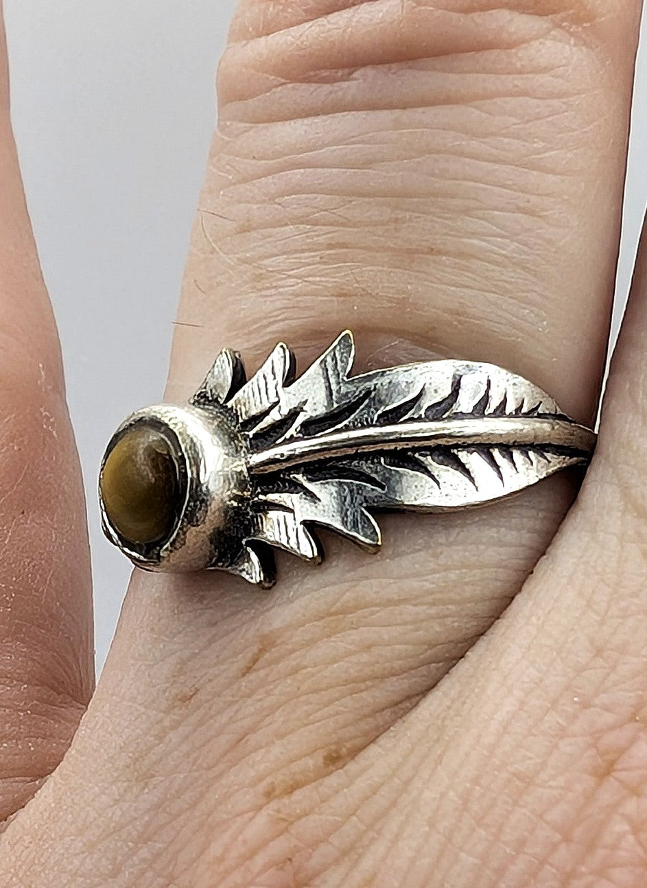 Ring Tiger's Eye Feather Silver Color Plated | | Wiccan Center