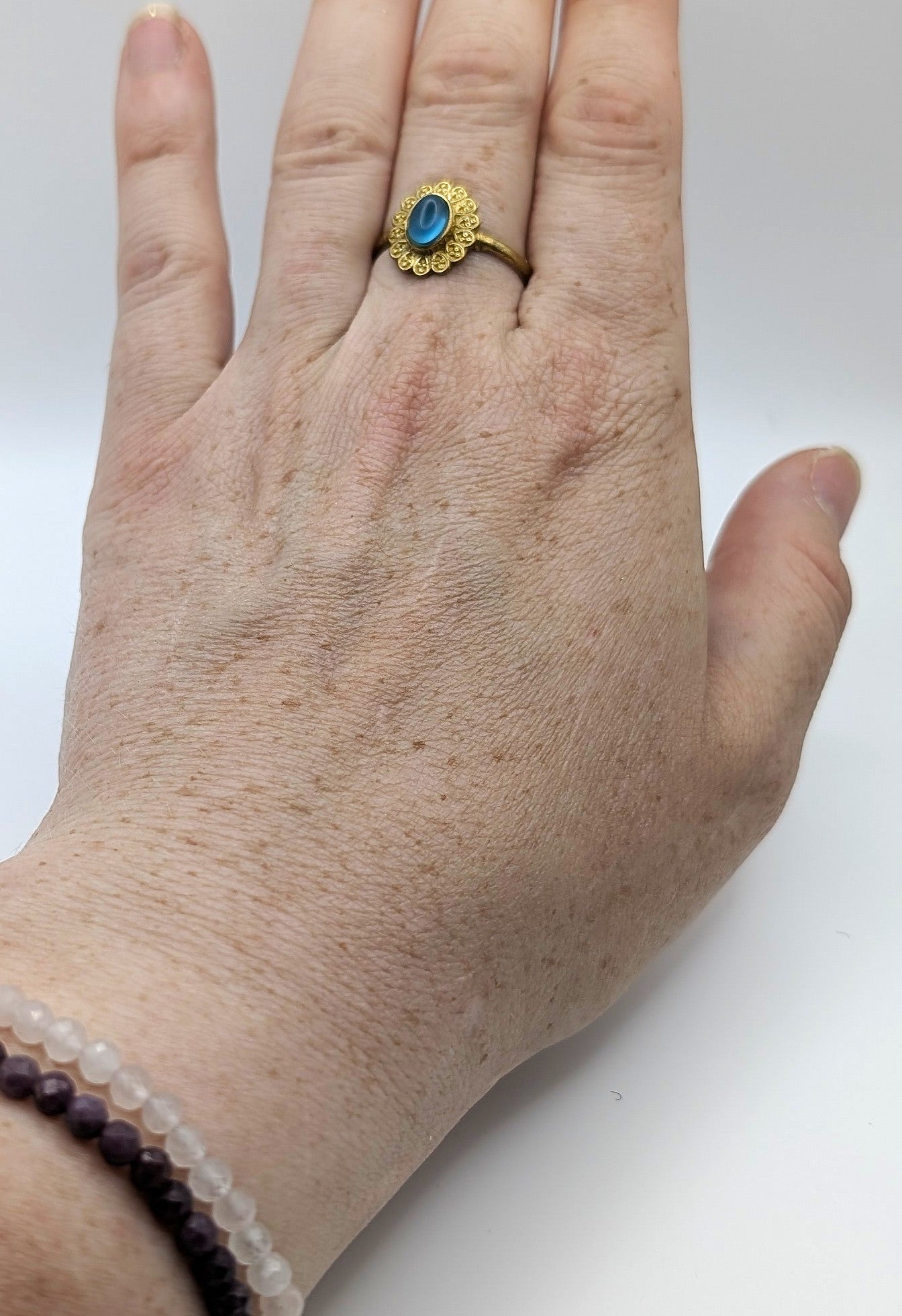 Ring Blue Cat’s Eye Glass Gold Color Plated | | Wiccan Center