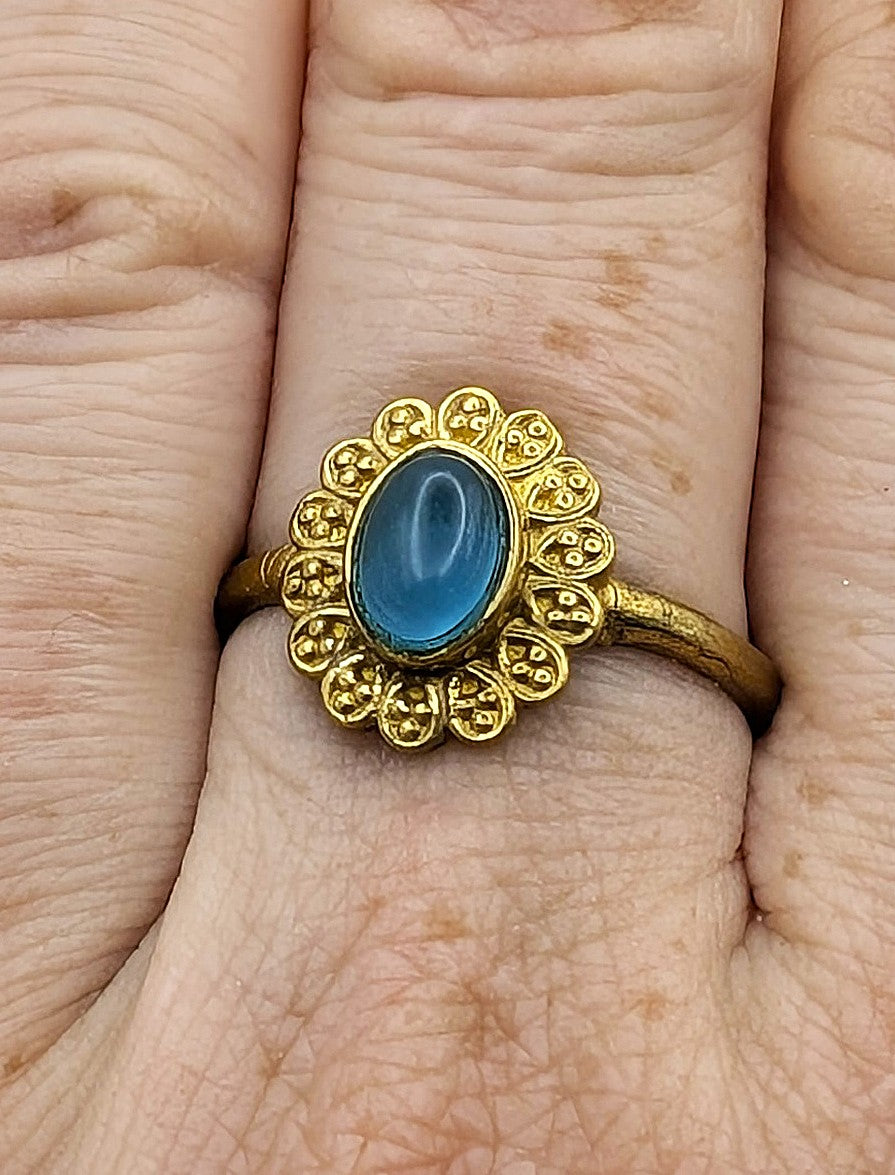 Ring Blue Cat’s Eye Glass Gold Color Plated | | Wiccan Center
