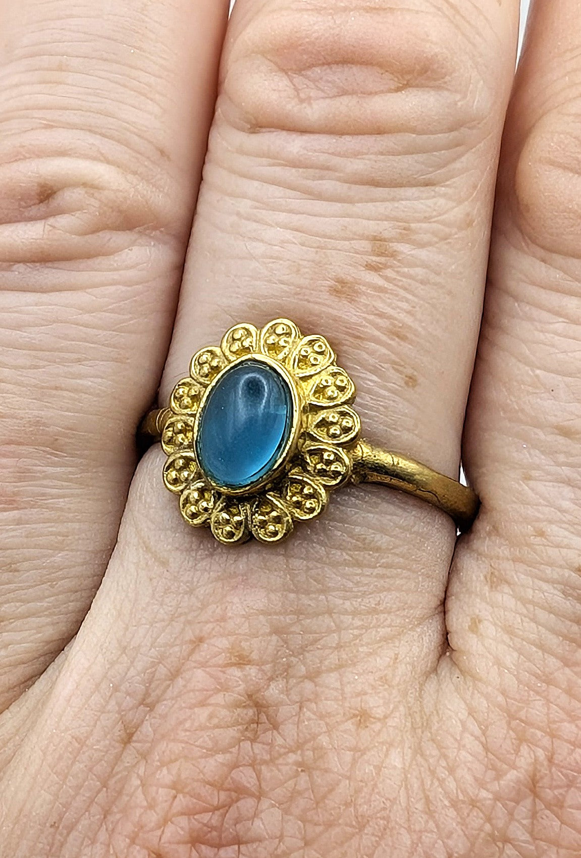 Ring Blue Cat’s Eye Glass Gold Color Plated | | Wiccan Center