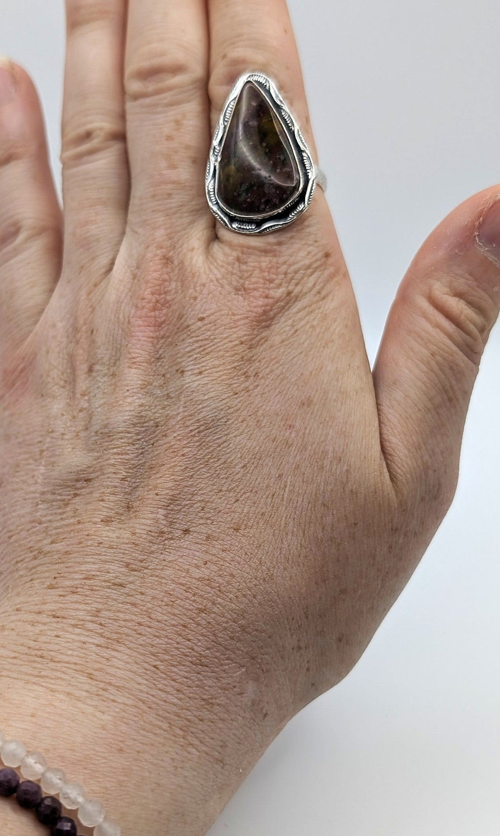 Ring Ocean Jasper Silver Color Plated Statement | | Wiccan Center