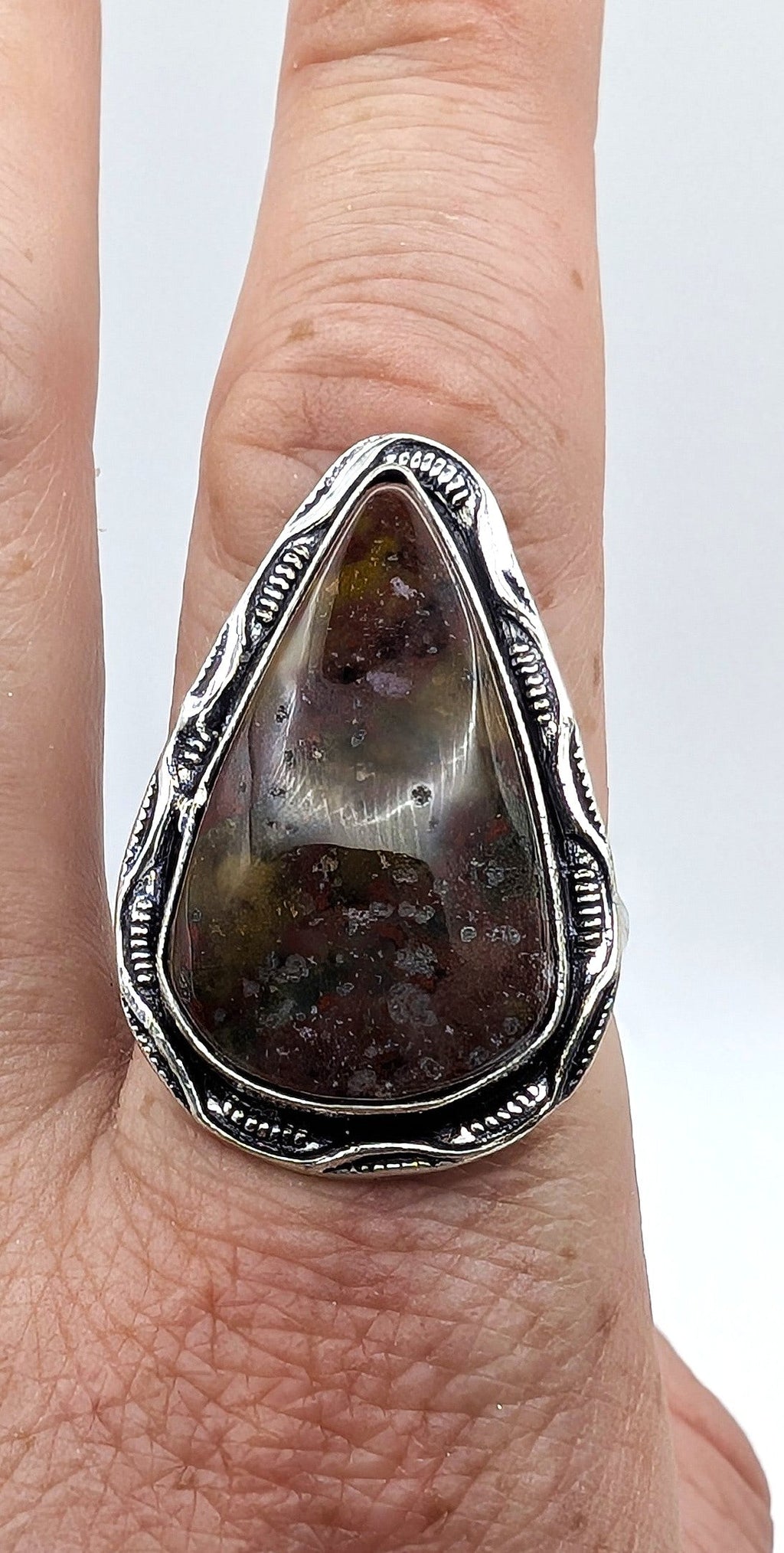 Ring Ocean Jasper Silver Color Plated Statement | | Wiccan Center