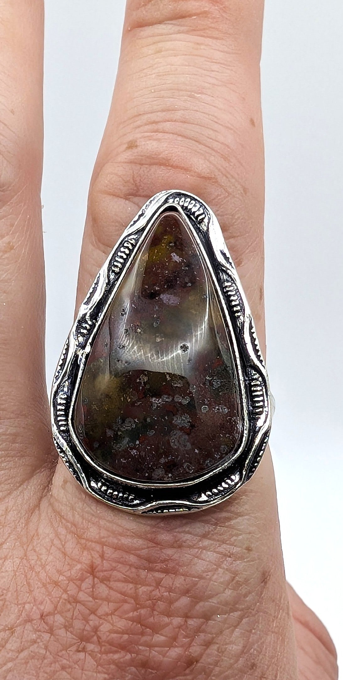 Ring Ocean Jasper Silver Color Plated Statement | | Wiccan Center
