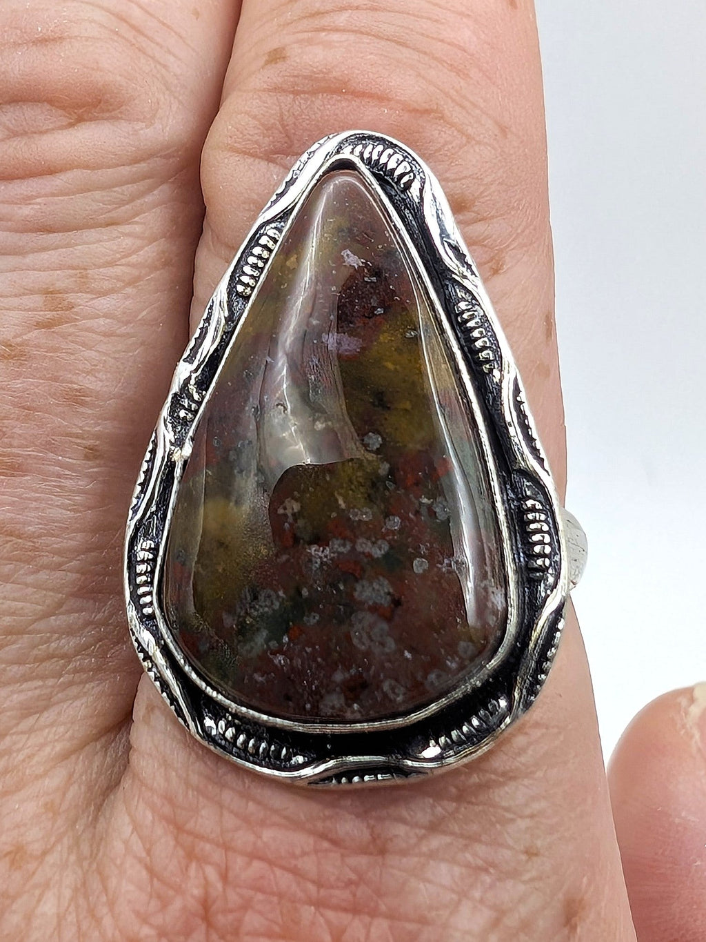 Ring Ocean Jasper Silver Color Plated Statement | | Wiccan Center