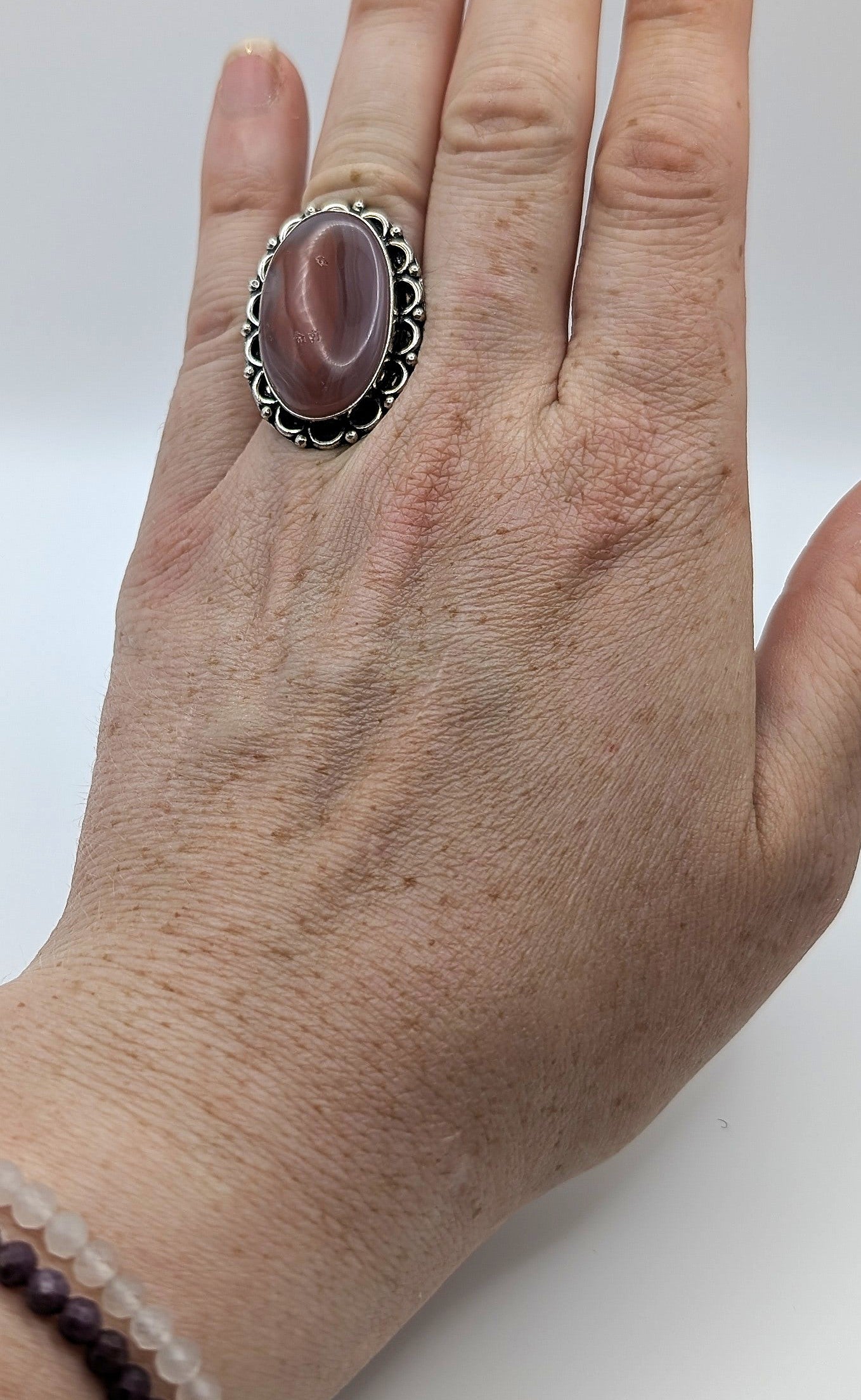 Ring Red Banded Agate Silver Color Plated | | Wiccan Center