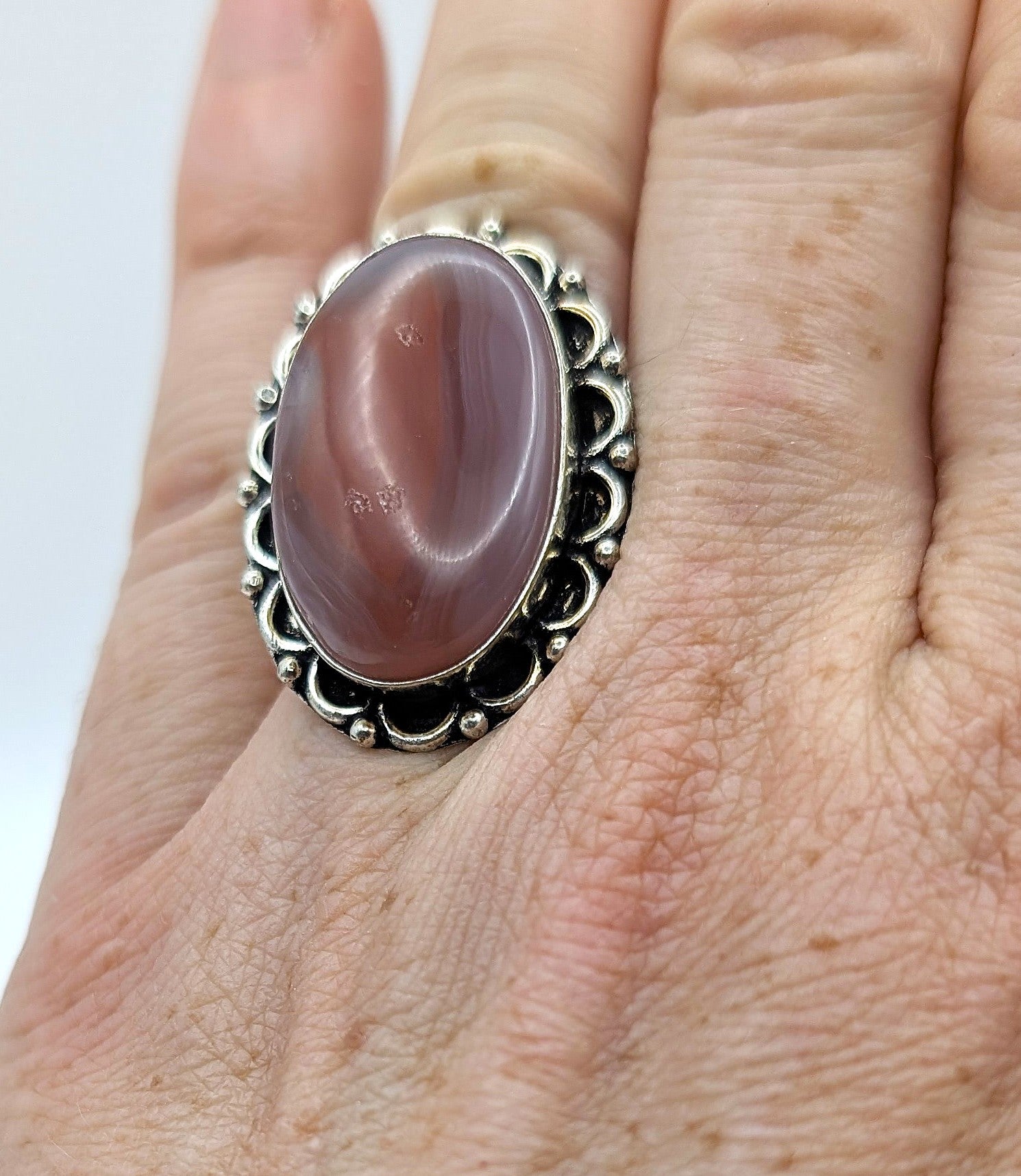 Ring Red Banded Agate Silver Color Plated | | Wiccan Center