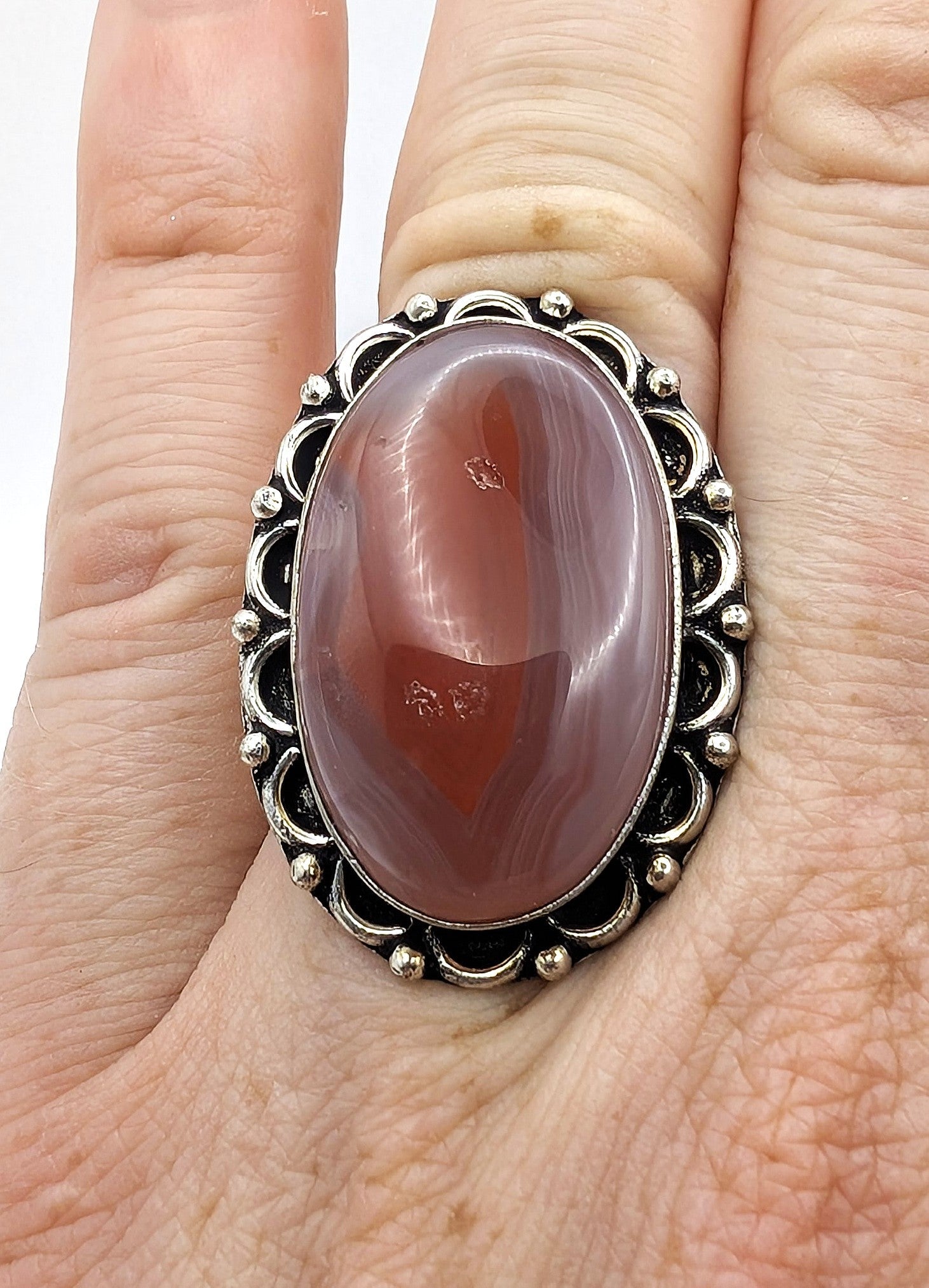 Ring Red Banded Agate Silver Color Plated | | Wiccan Center