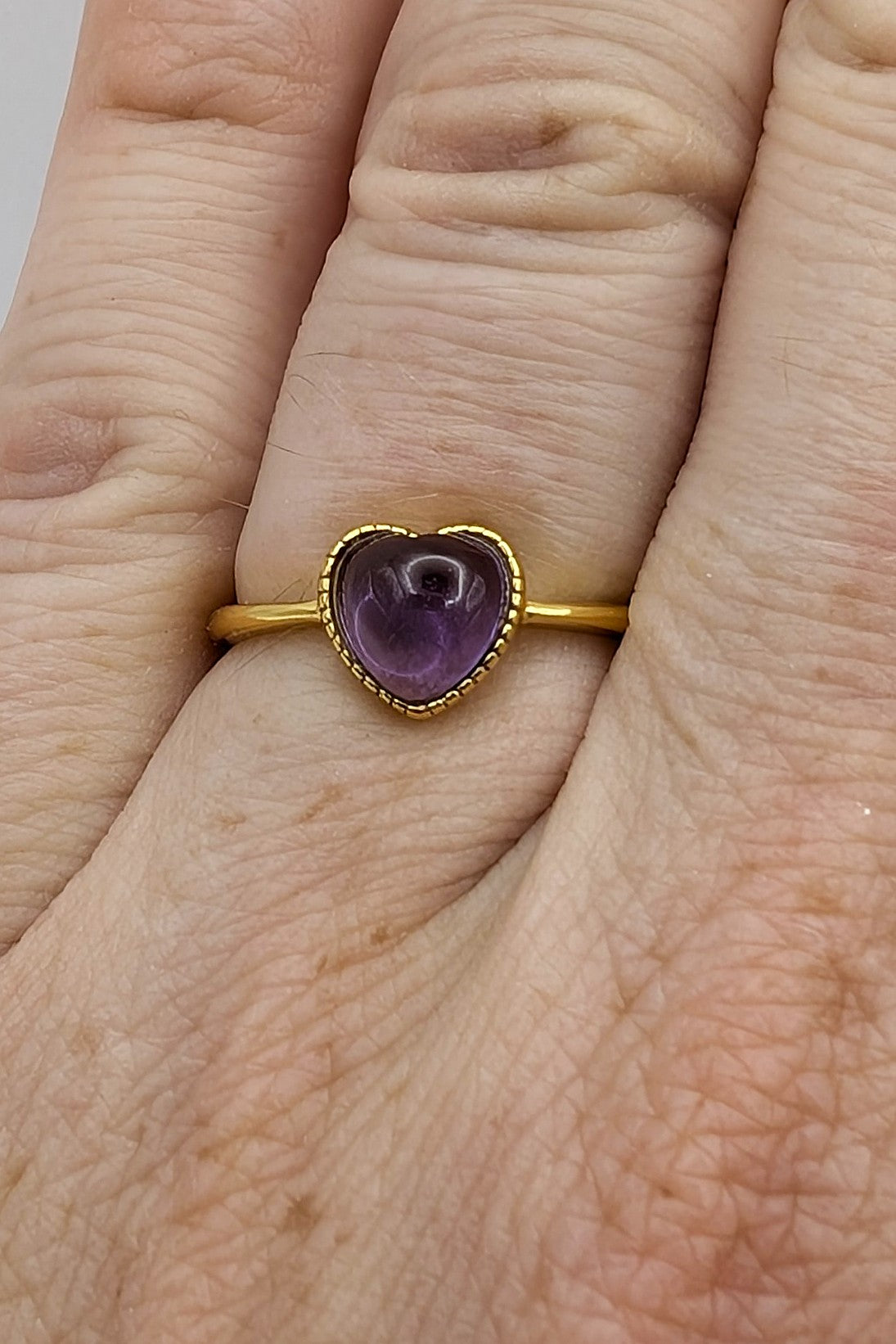 Ring Amethyst Heart -Gold Color Sterling Silver Adjustable | | Wiccan Center