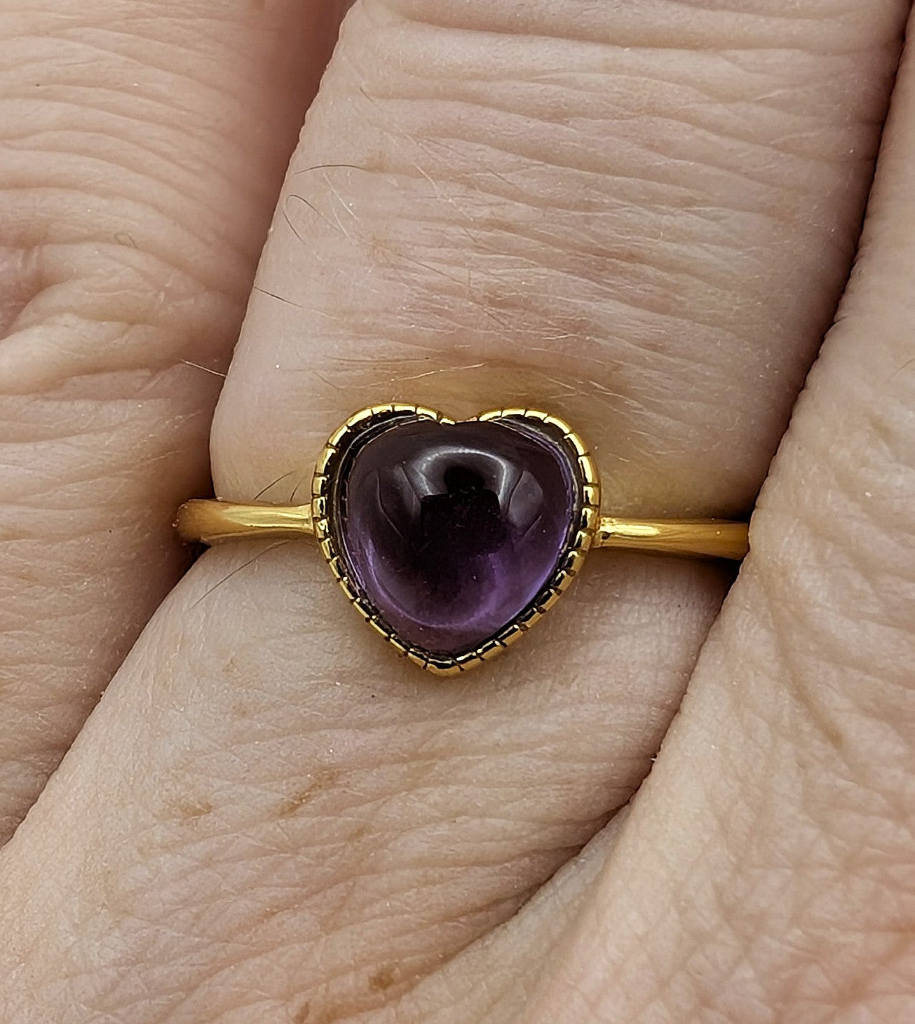 Ring Amethyst Heart -Gold Color Sterling Silver Adjustable | | Wiccan Center