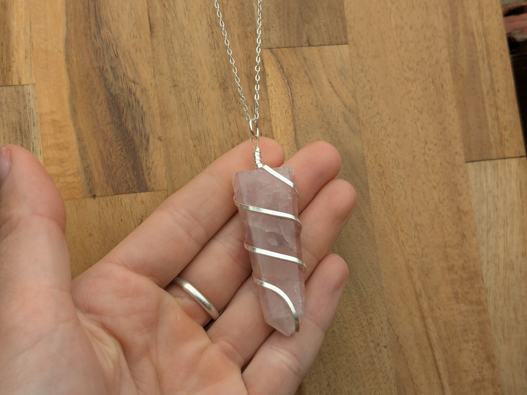 Rose Quartz Spiral Wrap Necklace | | Wiccan Center