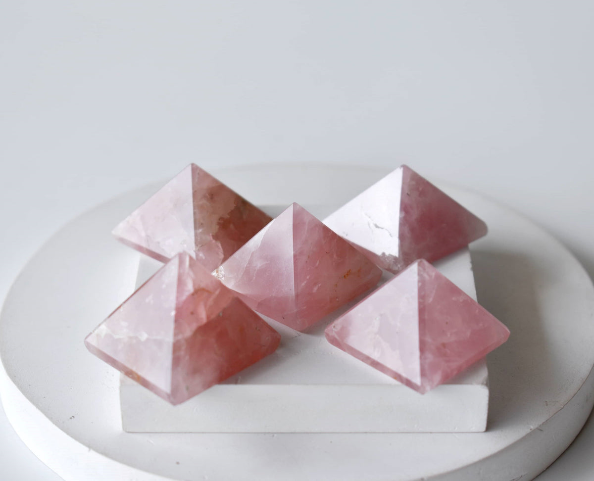 Rose Quartz Pyramids (Balance and Emotional Health) | Pyramids & Spheres | Wiccan Center