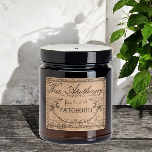 6 oz Botanical Candle in Amber Glass Jar - Patchouli | Candle | Wiccan Center