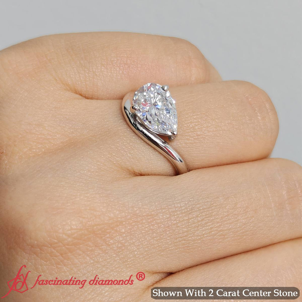 Curve Wave Pear Shaped Solitaire Diamond Ring