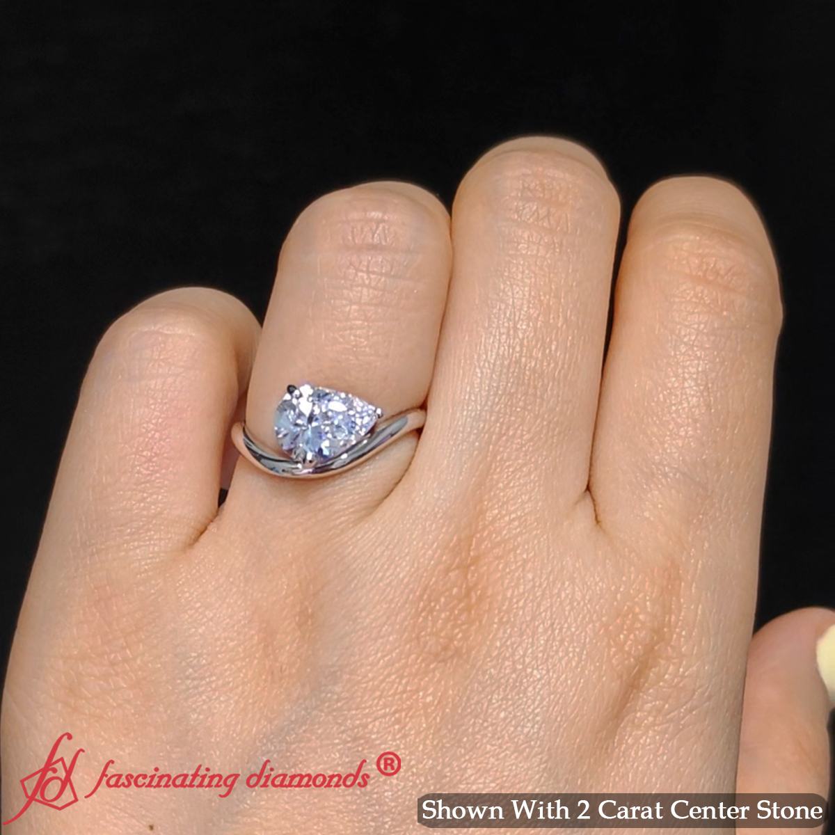 Curve Wave Pear Shaped Solitaire Diamond Ring