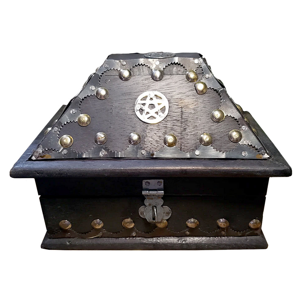 Pentacle Inlaid Black Wood Chest | Wood Box | Wiccan Center