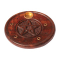 Pentacle Wood Round Incense Burner | Incense Burner | Wiccan Center