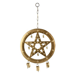 Pentacle Brass Wind Chime | Hanging Bells | Wiccan Center