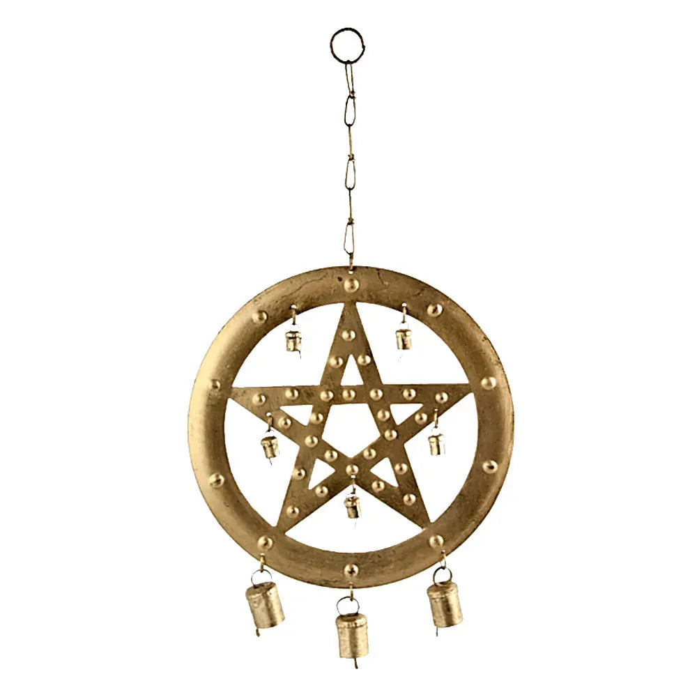 Pentacle Brass Wind Chime | Hanging Bells | Wiccan Center