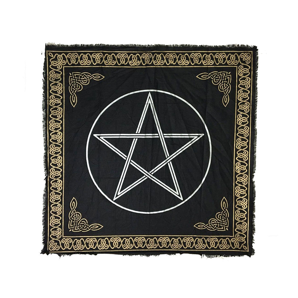 Pentagram Altar Cloth Gold/Silver Print on Black 36" Square | Altar Cloth | Wiccan Center