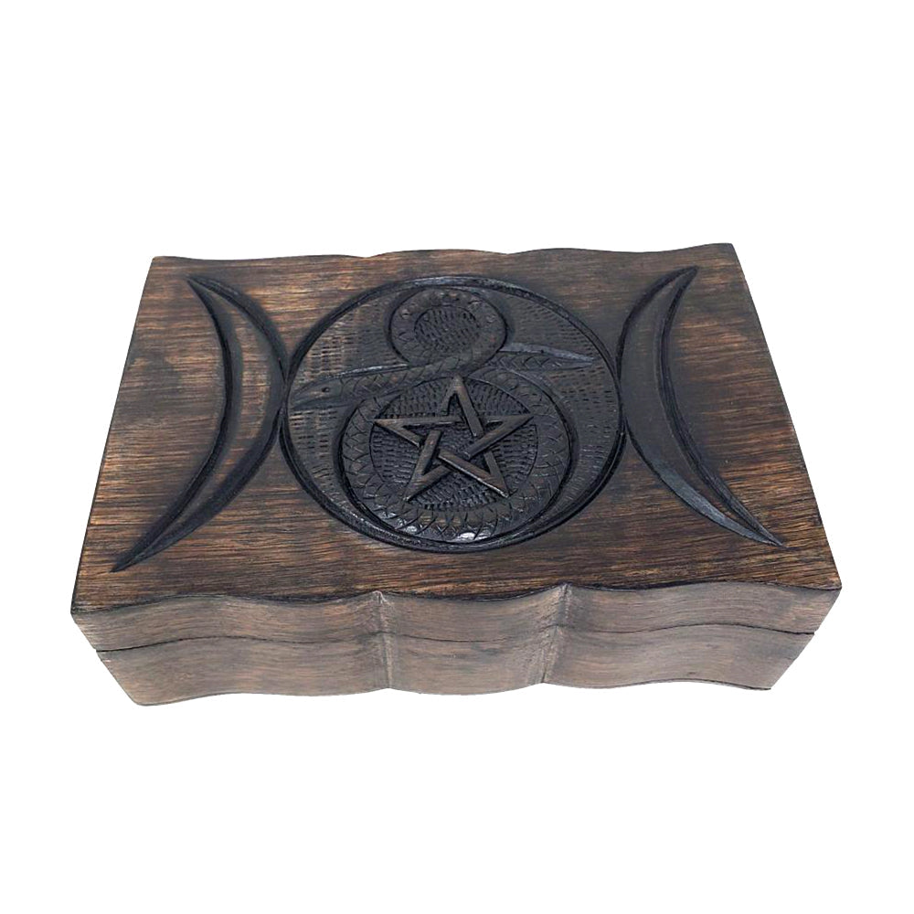 Pentagram Cobra Carved Wood Box | Wood Box | Wiccan Center