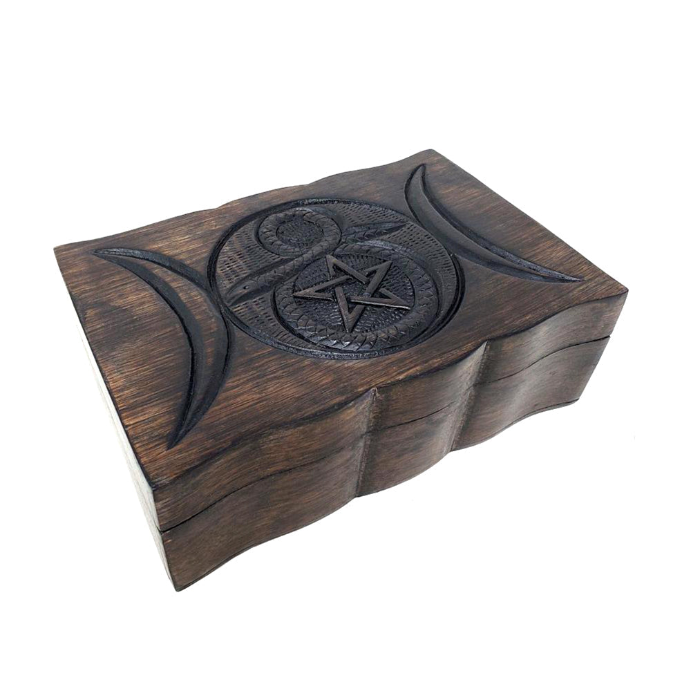 Pentagram Cobra Carved Wood Box | Wood Box | Wiccan Center