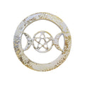 White w/Gold Triple Moon Pentagram Metal Altar Tile | Figurine | Wiccan Center