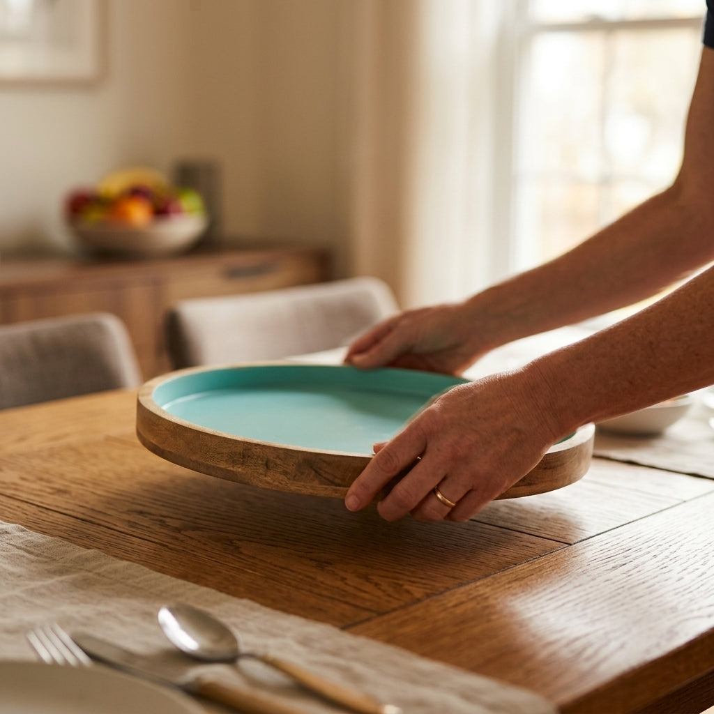 Blue Round Mango Wood Platter