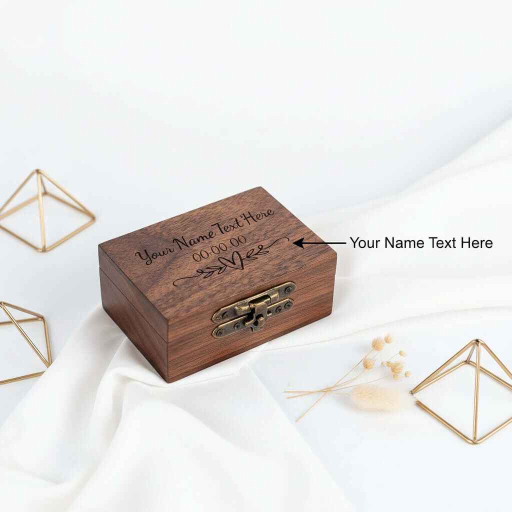 Personalized Vintage Ring Box –  Engraved Wood Name & Date Jewelry Box