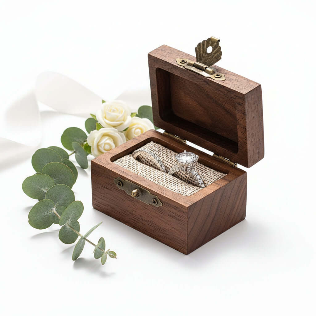 Personalized Vintage Ring Box –  Engraved Wood Name & Date Jewelry Box