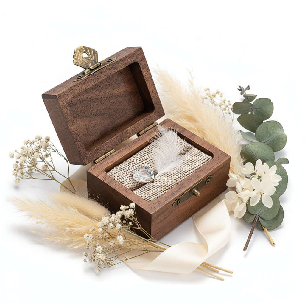 Personalized Vintage Ring Box –  Engraved Wood Name & Date Jewelry Box