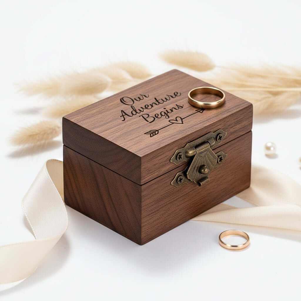 Personalized Vintage Ring Box –  Engraved Wood Name & Date Jewelry Box