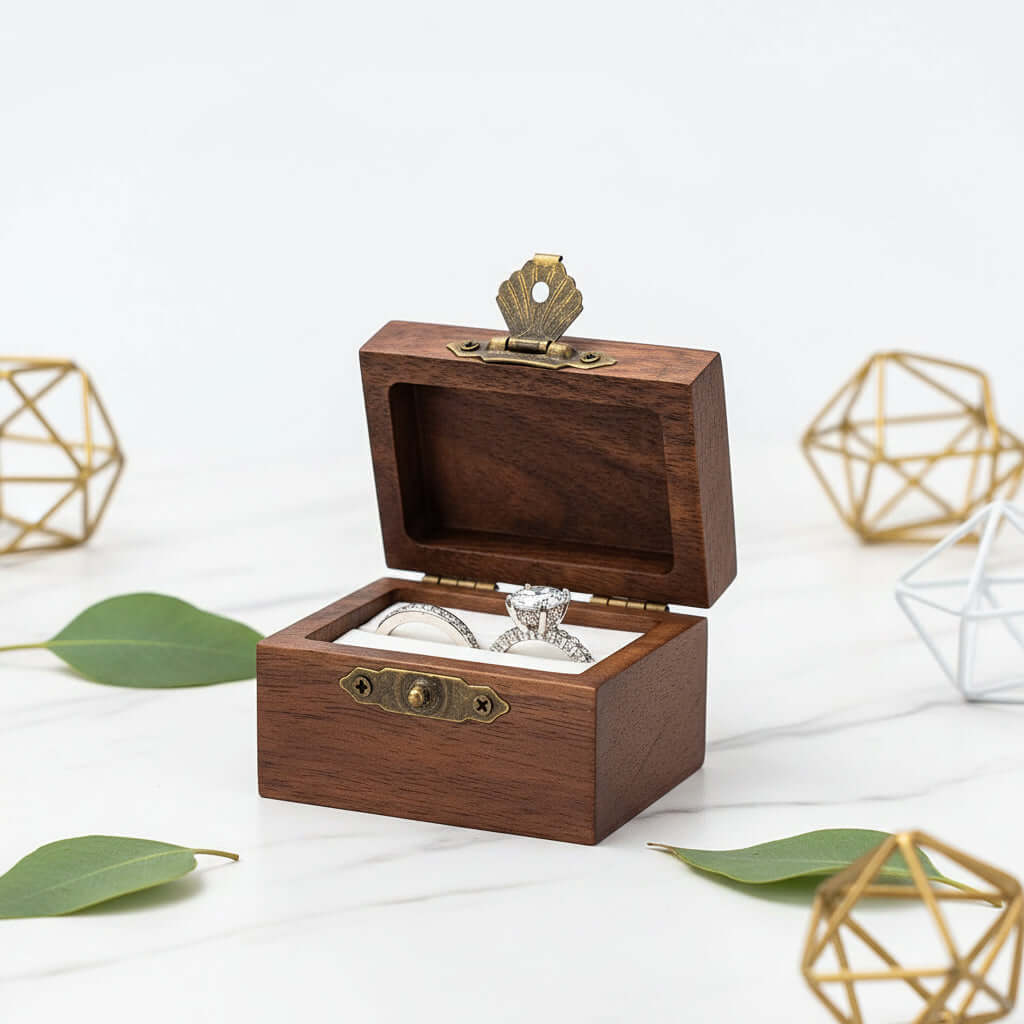 Personalized Vintage Ring Box –  Engraved Wood Name & Date Jewelry Box