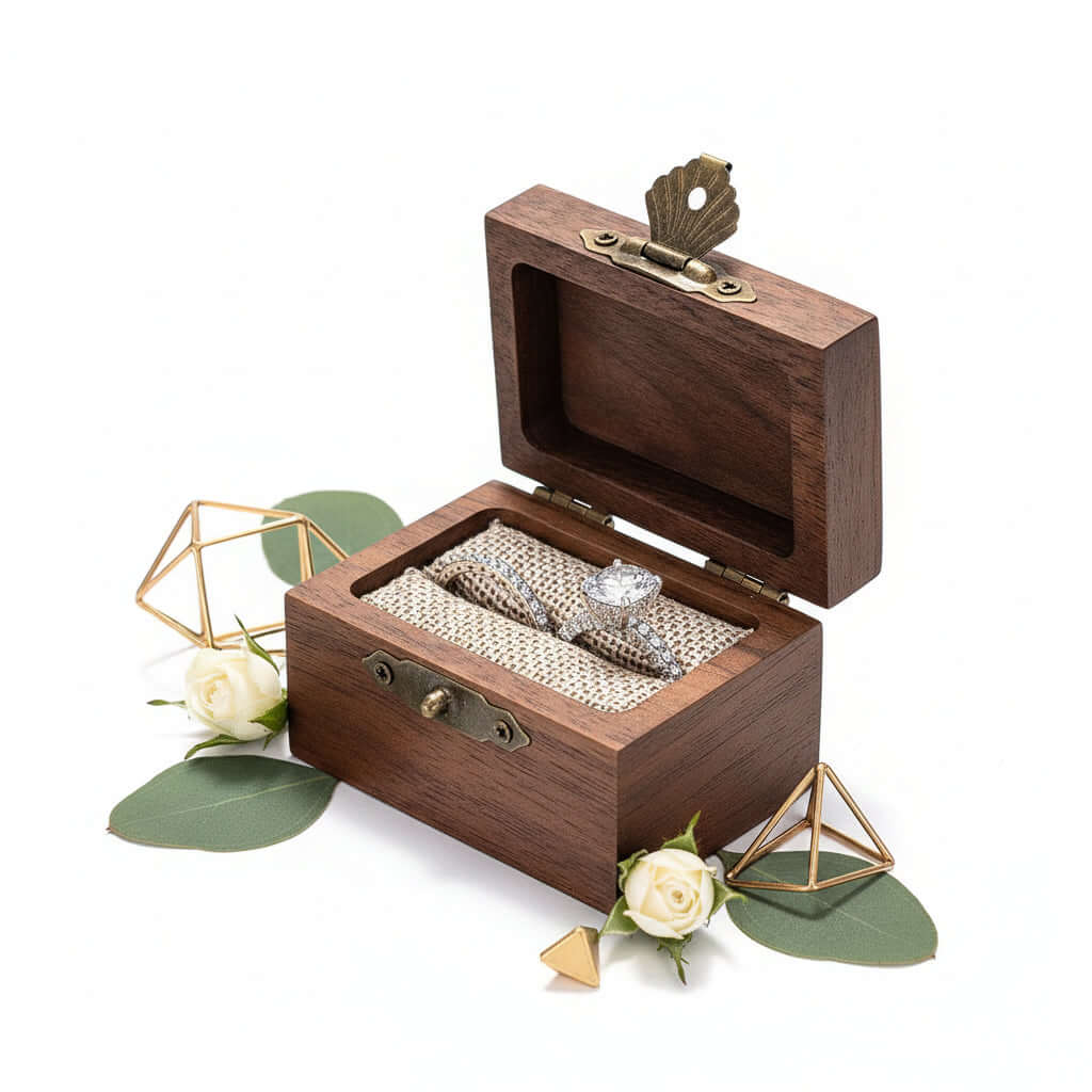 Personalized Vintage Ring Box –  Engraved Wood Name & Date Jewelry Box