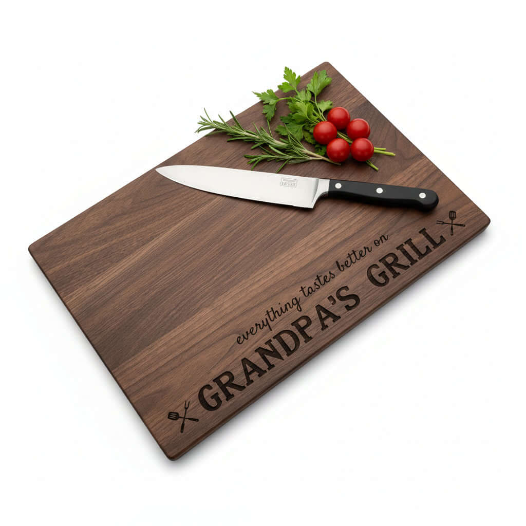Personalized Walnut Cutting Board – Custom Engraved Wooden Kitchen Board