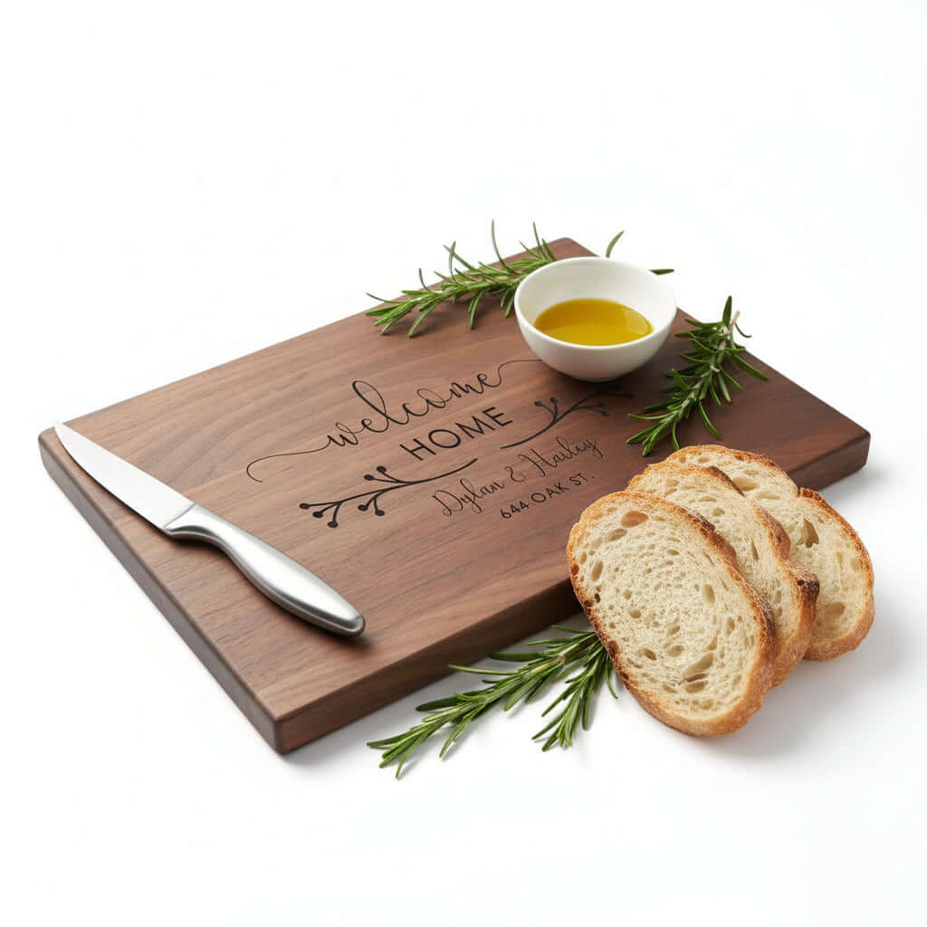 Personalized Walnut Cutting Board – Custom Engraved Wooden Kitchen Board