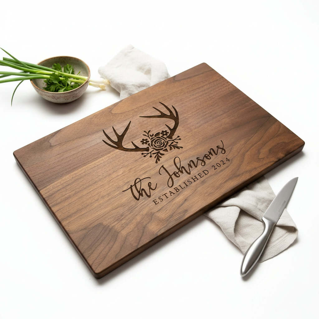 Personalized Walnut Cutting Board – Custom Engraved Wooden Kitchen Board