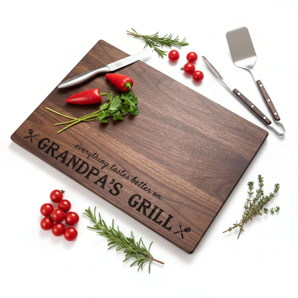 Personalized Walnut Cutting Board – Custom Engraved Wooden Kitchen Board