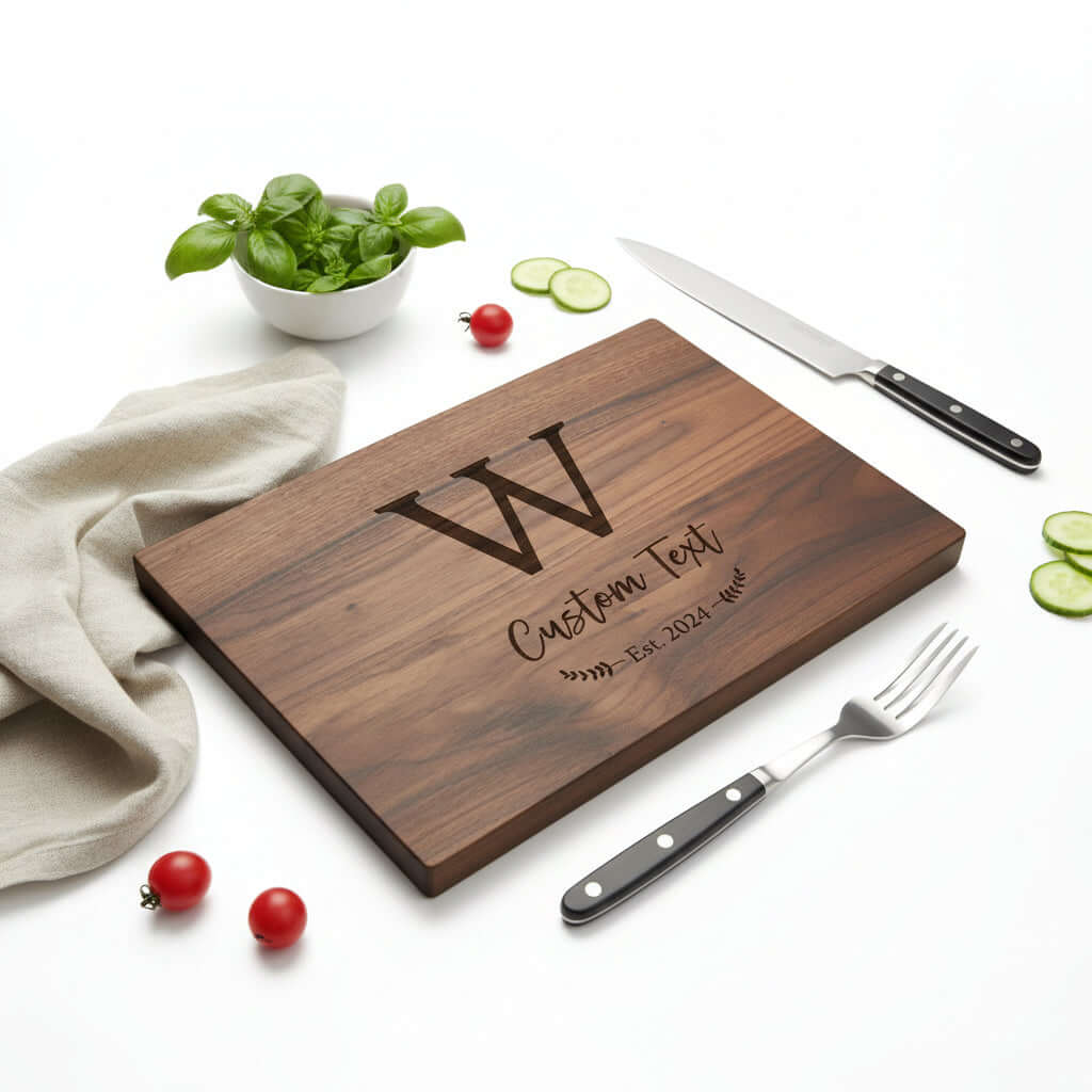 Personalized Walnut Cutting Board – Custom Engraved Wooden Kitchen Board