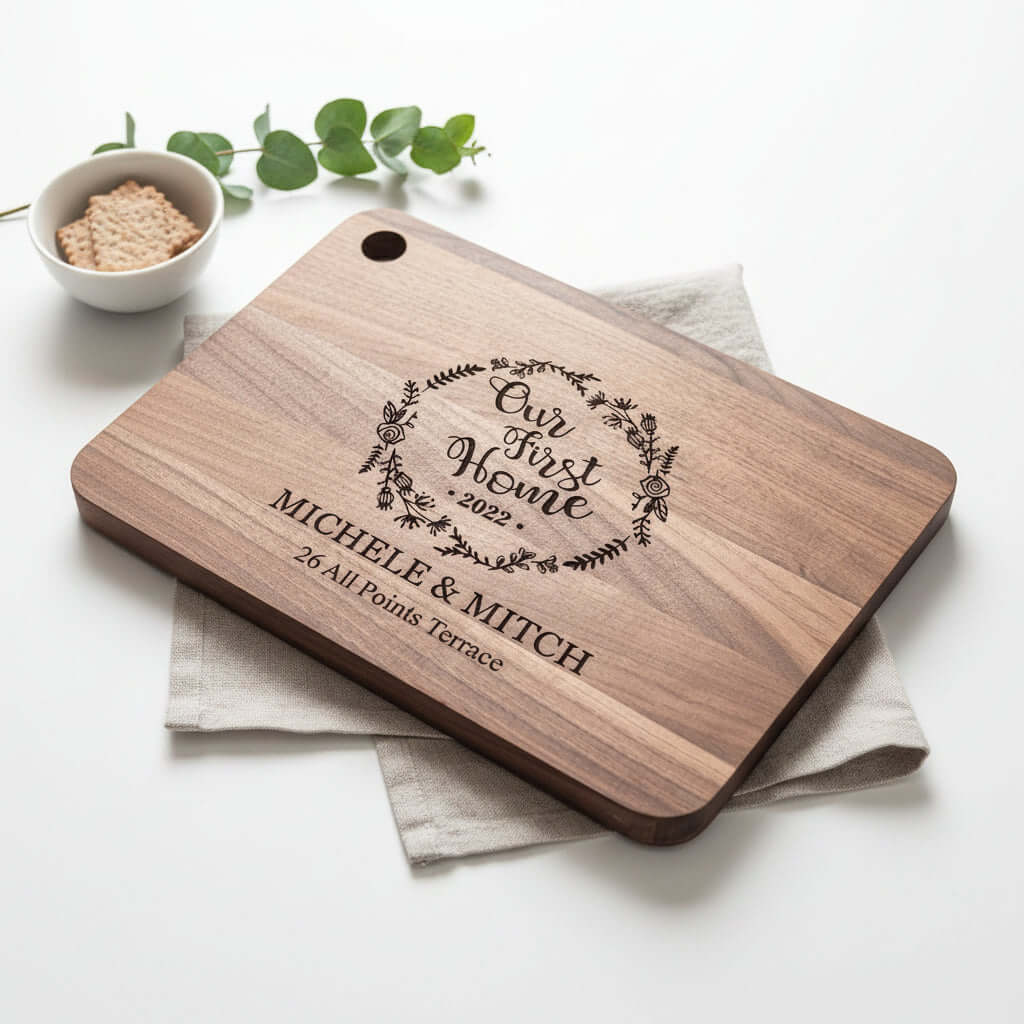 Personalized Walnut Cutting Board – Custom Engraved Wooden Kitchen Board
